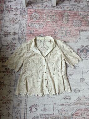 Floreat Anthropologie Boho Lace Button-Up Blouse Cottagecore Womens 2
